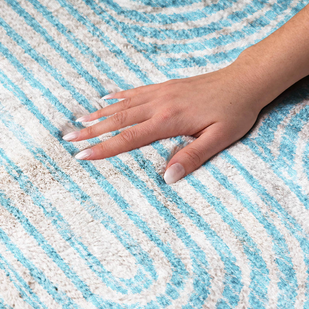 9' X 12' Teal And Ivory Geometric Shag Washable Area Rug With UV Protection - HomeRoots - Flyclothing LLC