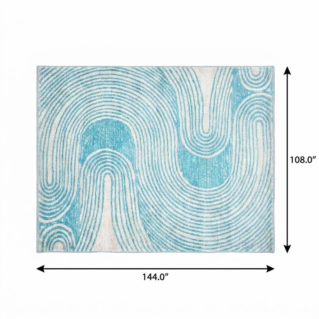 9' X 12' Teal And Ivory Geometric Shag Washable Area Rug With UV Protection - HomeRoots - Flyclothing LLC
