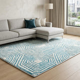 10' X 14' Teal And Ivory Geometric Shag Washable Area Rug With UV Protection - HomeRoots - Flyclothing LLC