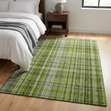 3' X 5' Green And Ivory Plaid Shag Washable Area Rug With UV Protection - HomeRoots - Flyclothing LLC