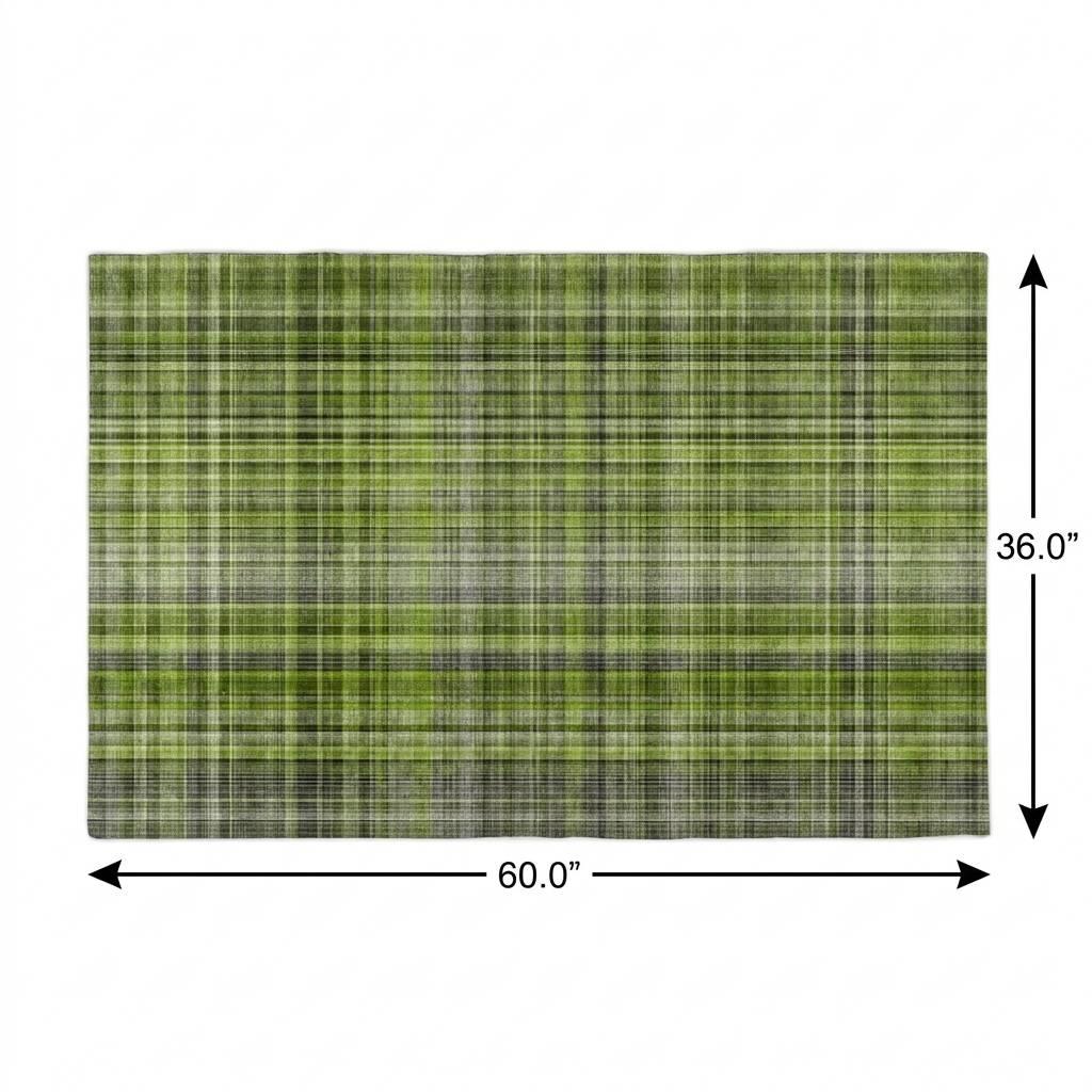 3' X 5' Green And Ivory Plaid Shag Washable Area Rug With UV Protection - HomeRoots - Flyclothing LLC