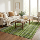 5' X 8' Green And Ivory Plaid Shag Washable Area Rug With UV Protection - HomeRoots - Flyclothing LLC