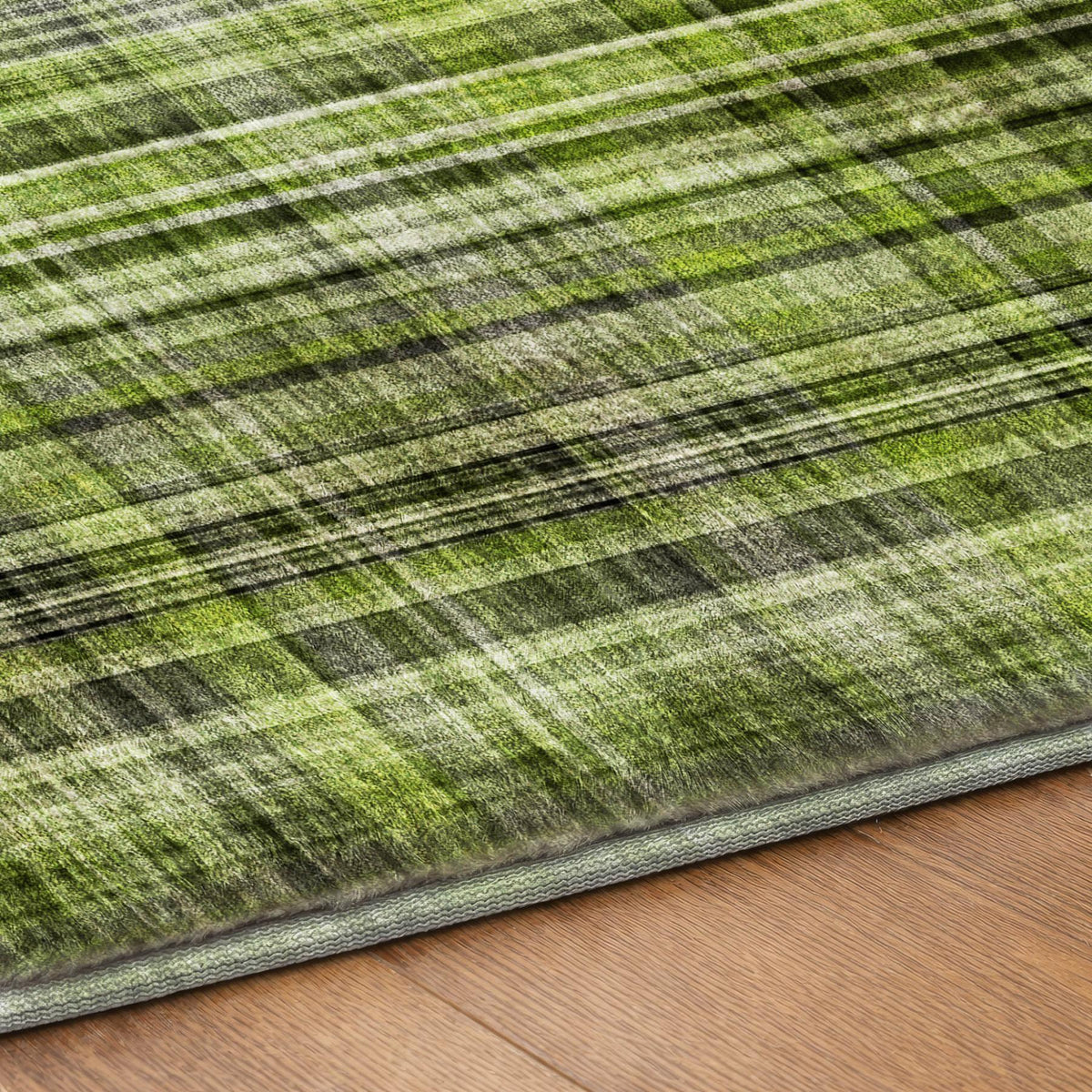 5' X 8' Green And Ivory Plaid Shag Washable Area Rug With UV Protection - HomeRoots - Flyclothing LLC