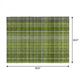 5' X 8' Green And Ivory Plaid Shag Washable Area Rug With UV Protection - HomeRoots - Flyclothing LLC