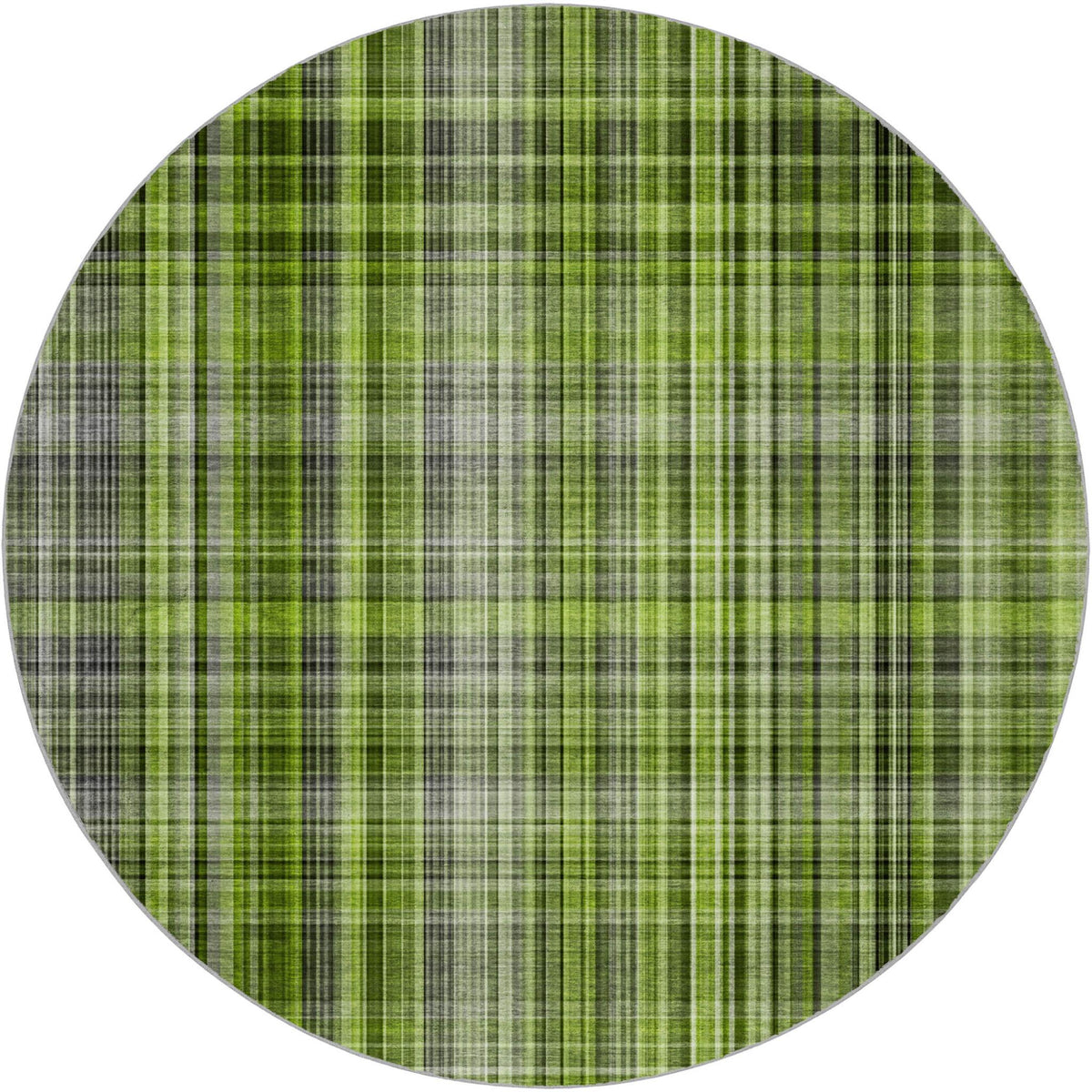8' Green And Ivory Plaid Shag Washable Round Rug With UV Protection - HomeRoots - Flyclothing LLC