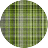 8' Green And Ivory Plaid Shag Washable Round Rug With UV Protection - HomeRoots - Flyclothing LLC