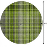 8' Green And Ivory Plaid Shag Washable Round Rug With UV Protection - HomeRoots - Flyclothing LLC