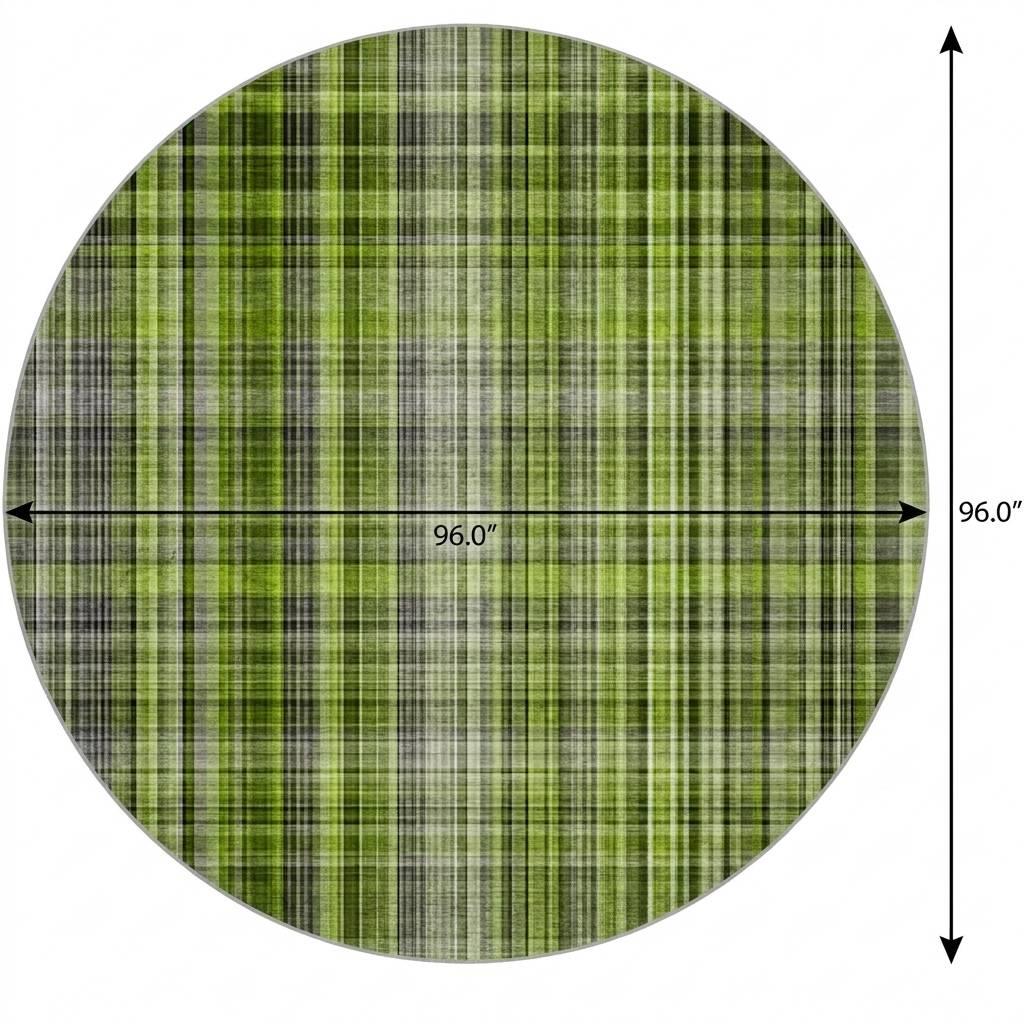 8' Green And Ivory Plaid Shag Washable Round Rug With UV Protection - HomeRoots - Flyclothing LLC