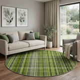 8' Green And Ivory Plaid Shag Washable Round Rug With UV Protection - HomeRoots - Flyclothing LLC