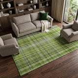 9' X 12' Green And Ivory Plaid Shag Washable Area Rug With UV Protection - HomeRoots - Flyclothing LLC