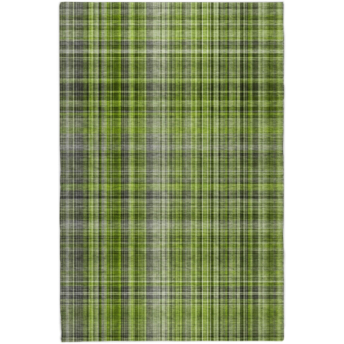9' X 12' Green And Ivory Plaid Shag Washable Area Rug With UV Protection - HomeRoots - Flyclothing LLC