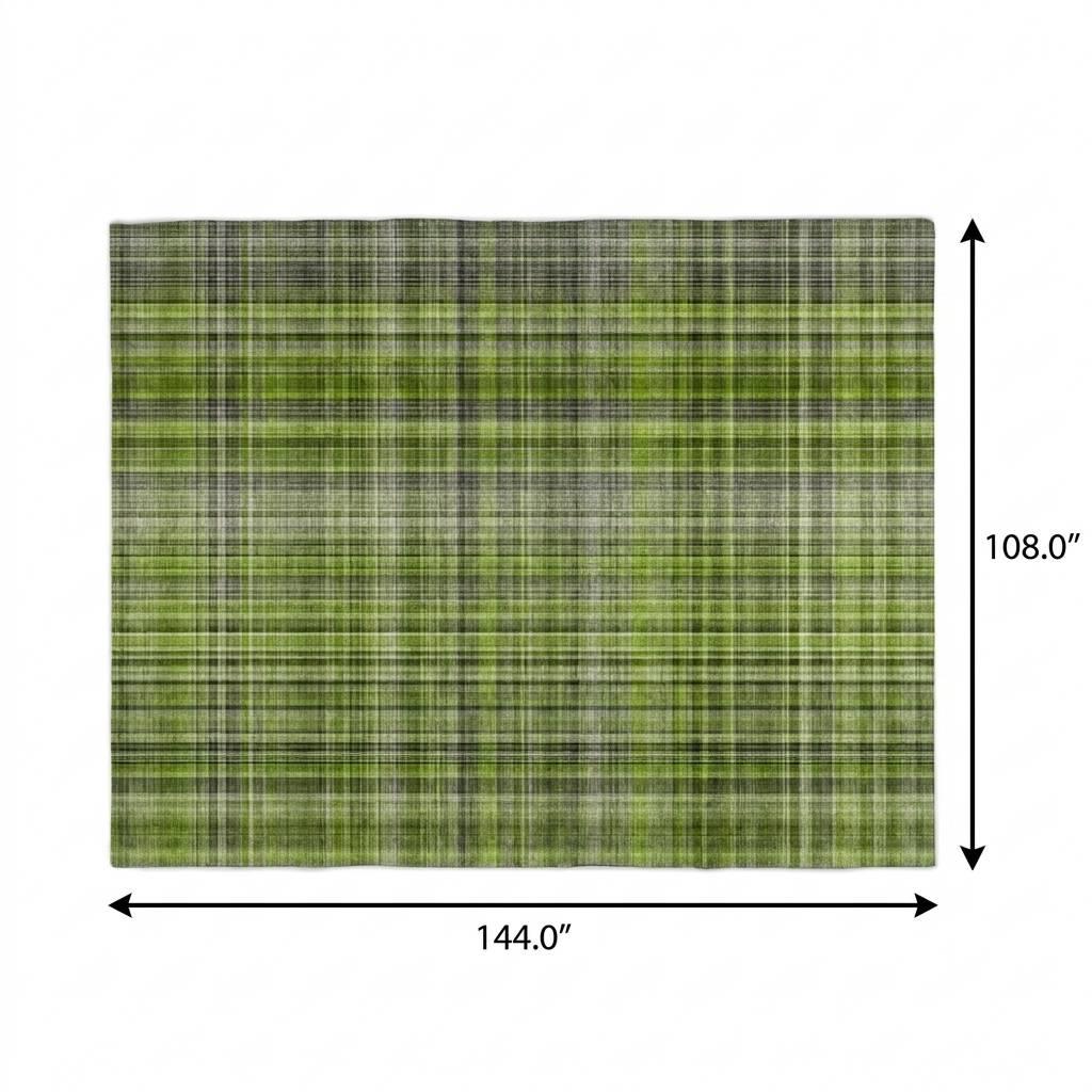 9' X 12' Green And Ivory Plaid Shag Washable Area Rug With UV Protection - HomeRoots - Flyclothing LLC