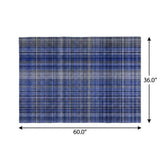 3' X 5' Navy Blue And Gray Plaid Shag Washable Area Rug With UV Protection - HomeRoots - Flyclothing LLC