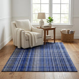 5' X 8' Navy Blue And Gray Plaid Shag Washable Area Rug With UV Protection - HomeRoots - Flyclothing LLC