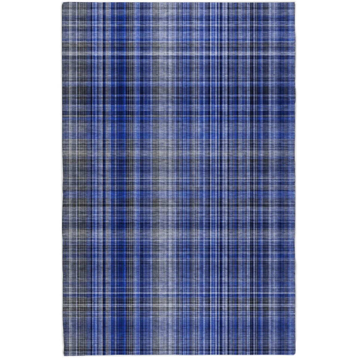 5' X 8' Navy Blue And Gray Plaid Shag Washable Area Rug With UV Protection - HomeRoots - Flyclothing LLC