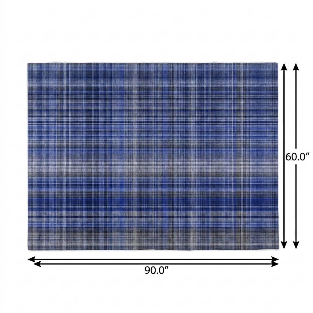 5' X 8' Navy Blue And Gray Plaid Shag Washable Area Rug With UV Protection - HomeRoots - Flyclothing LLC