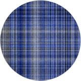 8' Navy Blue And Gray Plaid Shag Washable Round Rug With UV Protection - HomeRoots - Flyclothing LLC