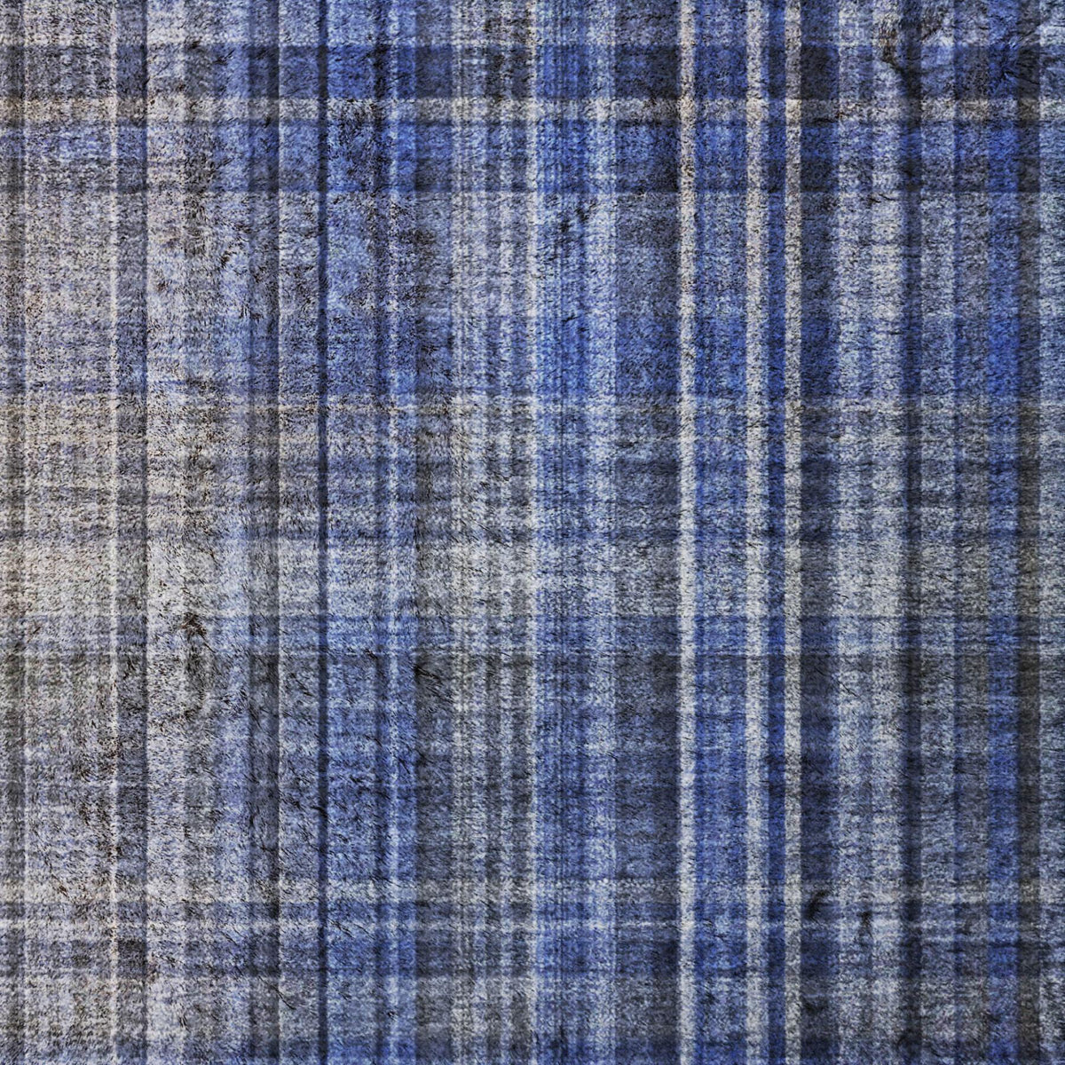 8' Navy Blue And Gray Plaid Shag Washable Round Rug With UV Protection - HomeRoots - Flyclothing LLC