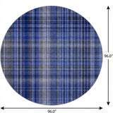 8' Navy Blue And Gray Plaid Shag Washable Round Rug With UV Protection - HomeRoots - Flyclothing LLC