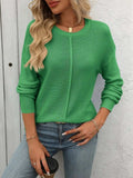 Round Neck Dropped Shoulder Knit Top - Trendsi - Flyclothing LLC