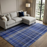 8' X 10' Navy Blue And Gray Plaid Shag Washable Area Rug With UV Protection - HomeRoots - Flyclothing LLC