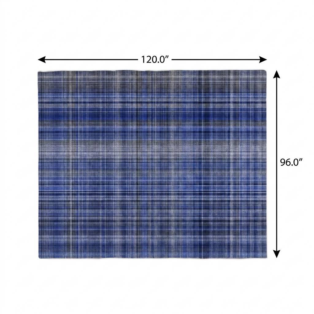 8' X 10' Navy Blue And Gray Plaid Shag Washable Area Rug With UV Protection - HomeRoots - Flyclothing LLC