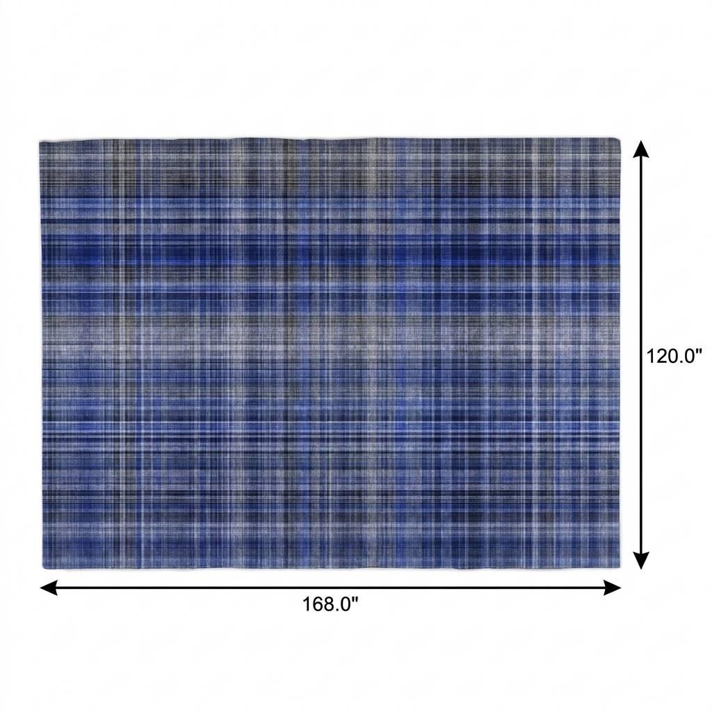 10' X 14' Navy Blue And Gray Plaid Shag Washable Area Rug With UV Protection - HomeRoots - Flyclothing LLC