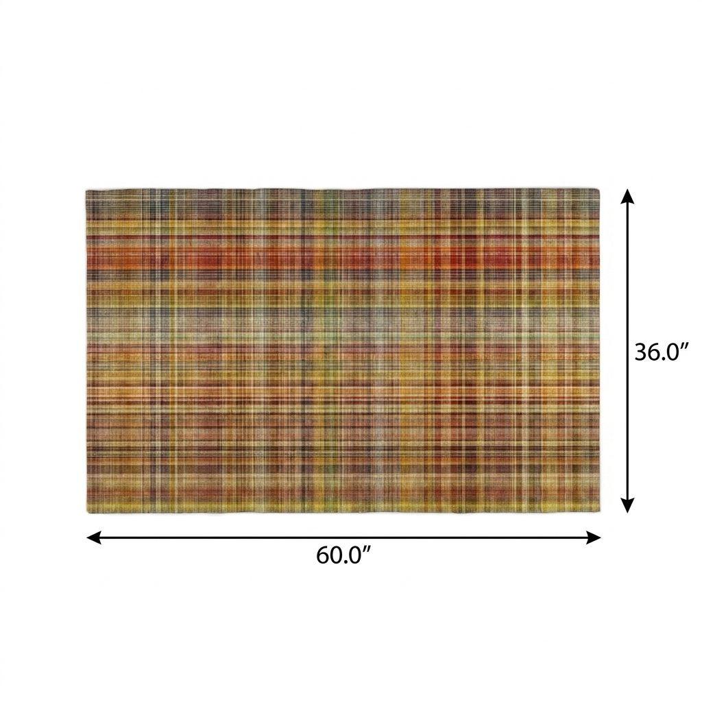 3' X 5' Orange And Beige Plaid Shag Washable Area Rug With UV Protection - HomeRoots - Flyclothing LLC