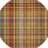 8' Orange And Beige Plaid Shag Washable Round Rug With UV Protection - HomeRoots - Flyclothing LLC