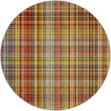8' Orange And Beige Plaid Shag Washable Round Rug With UV Protection - HomeRoots - Flyclothing LLC