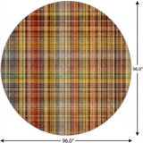 8' Orange And Beige Plaid Shag Washable Round Rug With UV Protection - HomeRoots - Flyclothing LLC