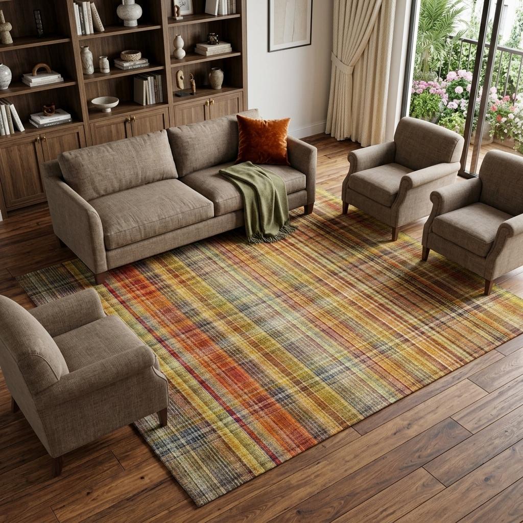 8' X 10' Orange And Beige Plaid Shag Washable Area Rug With UV Protection - HomeRoots - Flyclothing LLC