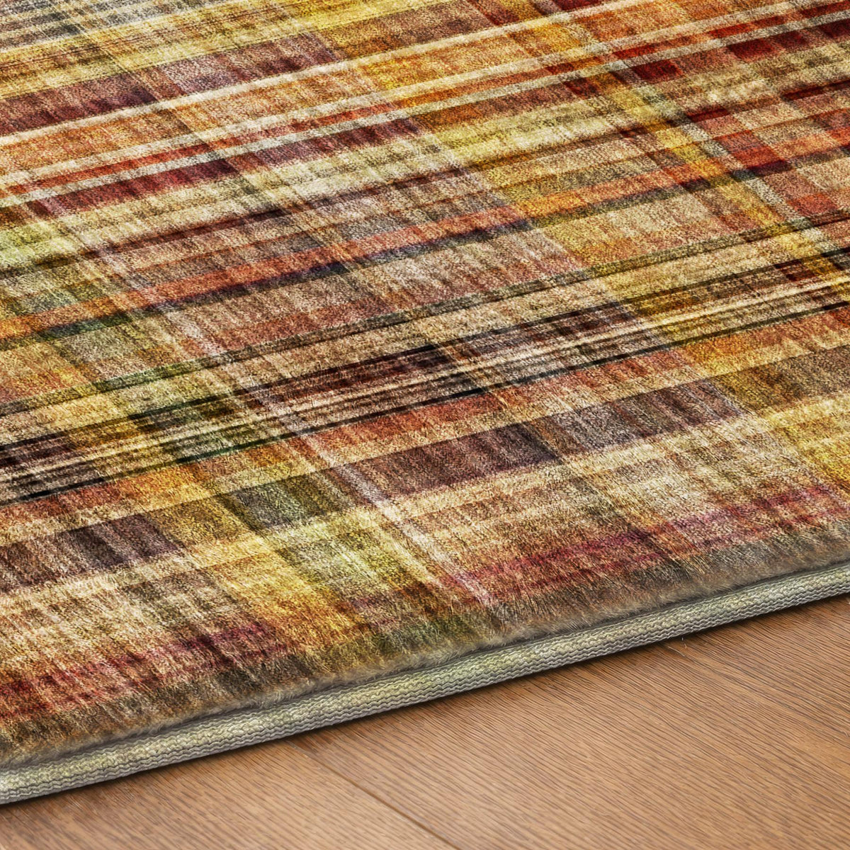 8' X 10' Orange And Beige Plaid Shag Washable Area Rug With UV Protection - HomeRoots - Flyclothing LLC
