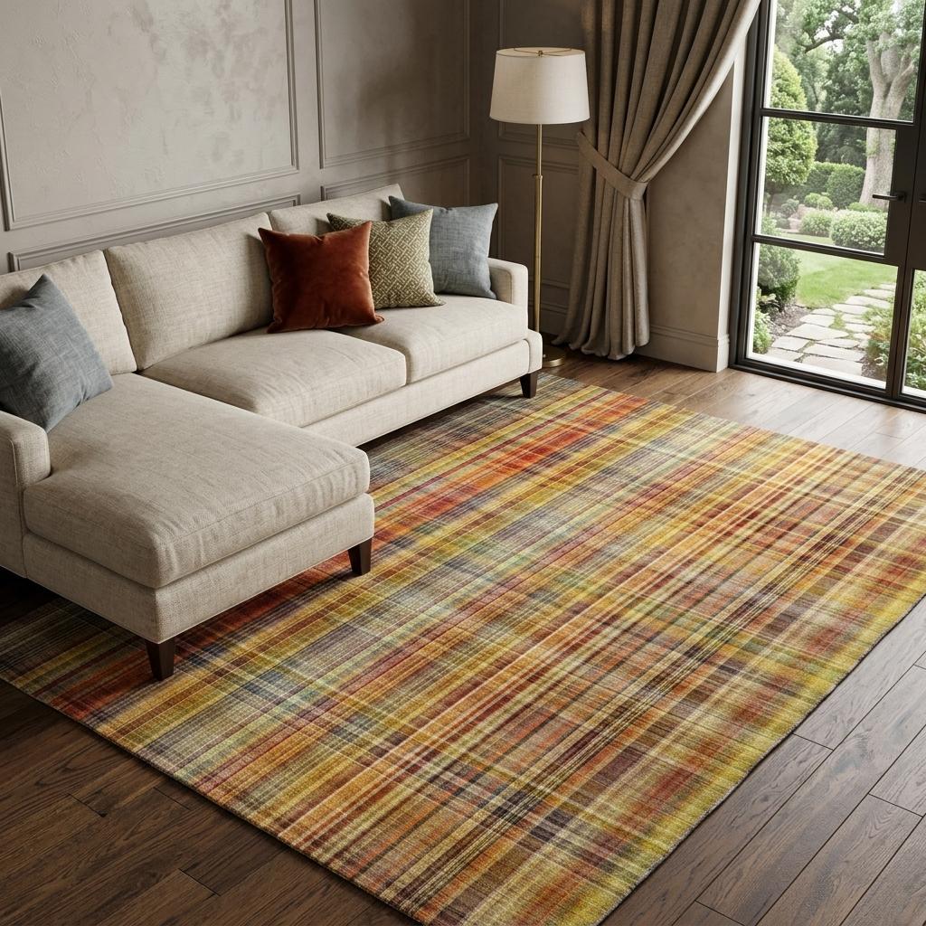 10' X 14' Orange And Beige Plaid Shag Washable Area Rug With UV Protection - HomeRoots - Flyclothing LLC