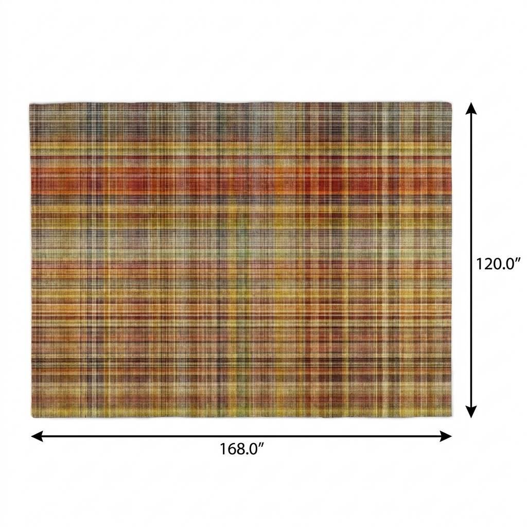 10' X 14' Orange And Beige Plaid Shag Washable Area Rug With UV Protection - HomeRoots - Flyclothing LLC