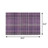 3' X 5' Purple And Gray Plaid Shag Washable Area Rug With UV Protection - HomeRoots - Flyclothing LLC