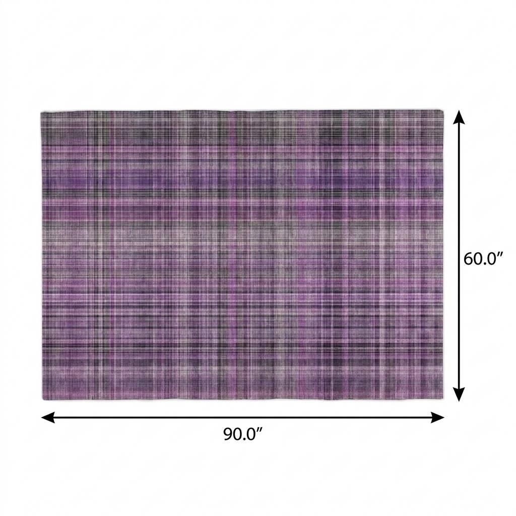 5' X 8' Purple And Gray Plaid Shag Washable Area Rug With UV Protection - HomeRoots - Flyclothing LLC
