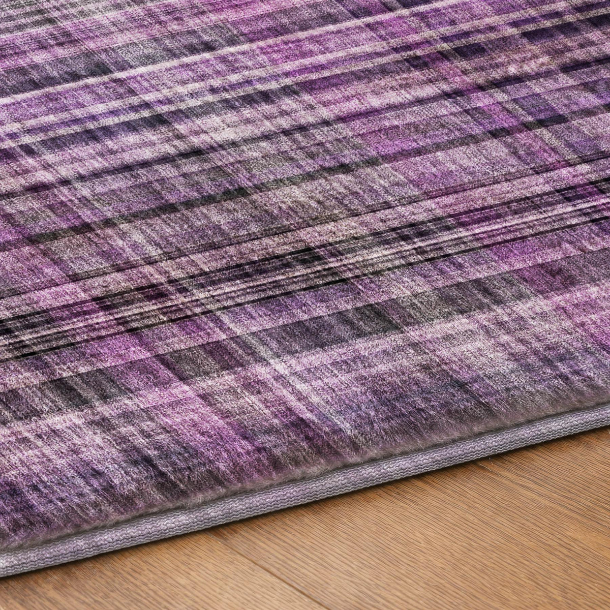 10' X 14' Purple And Gray Plaid Shag Washable Area Rug With UV Protection - HomeRoots - Flyclothing LLC