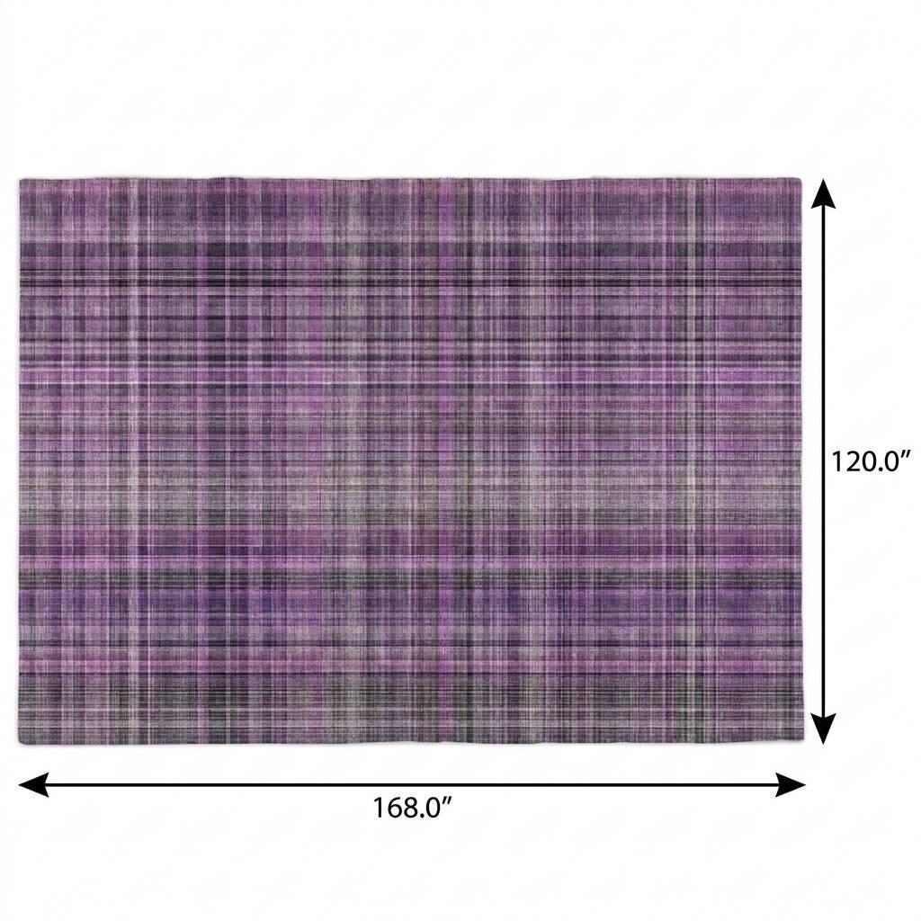 10' X 14' Purple And Gray Plaid Shag Washable Area Rug With UV Protection - HomeRoots - Flyclothing LLC