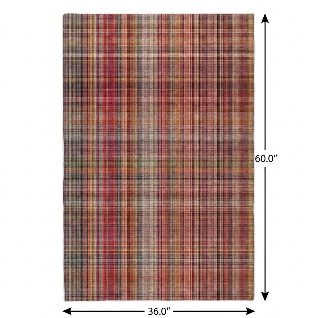 3' X 5' Red And Ivory Plaid Shag Washable Area Rug With UV Protection - HomeRoots - Flyclothing LLC