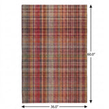 3' X 5' Red And Ivory Plaid Shag Washable Area Rug With UV Protection - HomeRoots - Flyclothing LLC