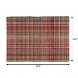 5' X 8' Red And Ivory Plaid Shag Washable Area Rug With UV Protection - HomeRoots - Flyclothing LLC