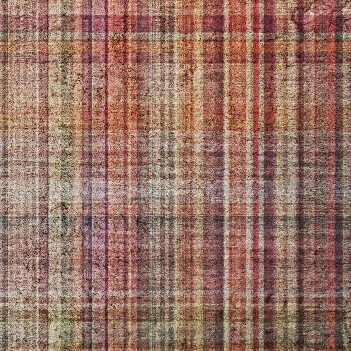 8' Red And Ivory Plaid Shag Washable Round Rug With UV Protection - HomeRoots - Flyclothing LLC