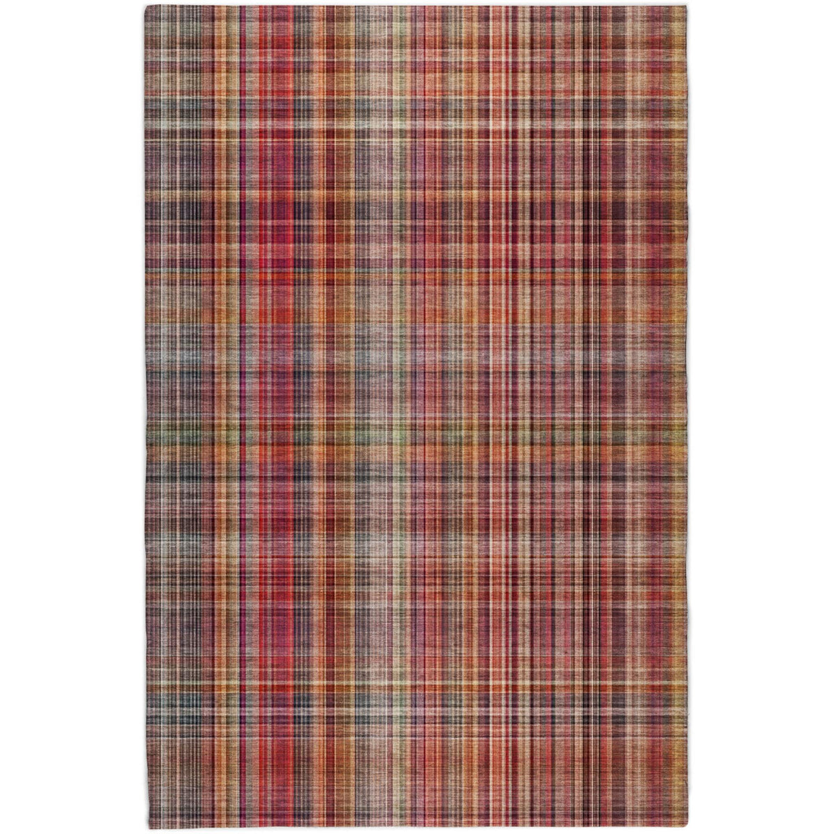 9' X 12' Red And Ivory Plaid Shag Washable Area Rug With UV Protection - HomeRoots - Flyclothing LLC