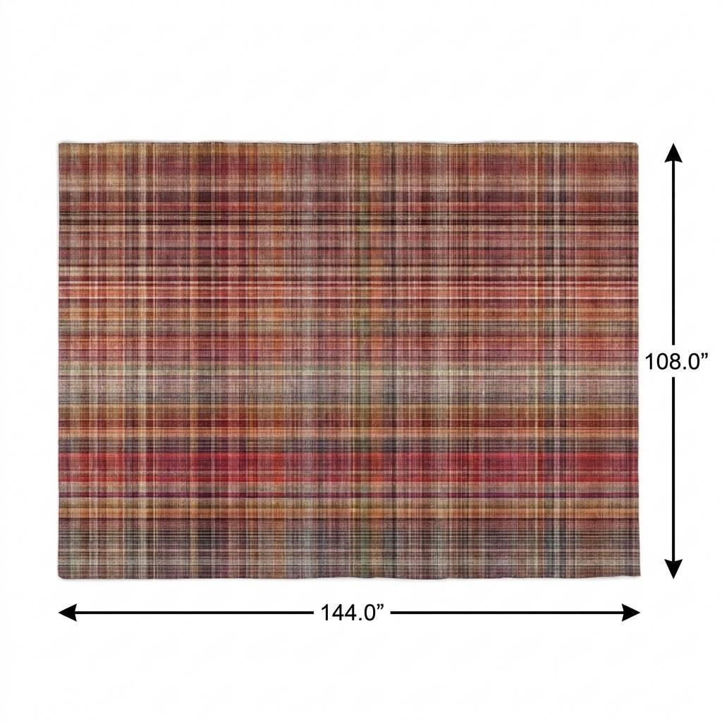 9' X 12' Red And Ivory Plaid Shag Washable Area Rug With UV Protection - HomeRoots - Flyclothing LLC