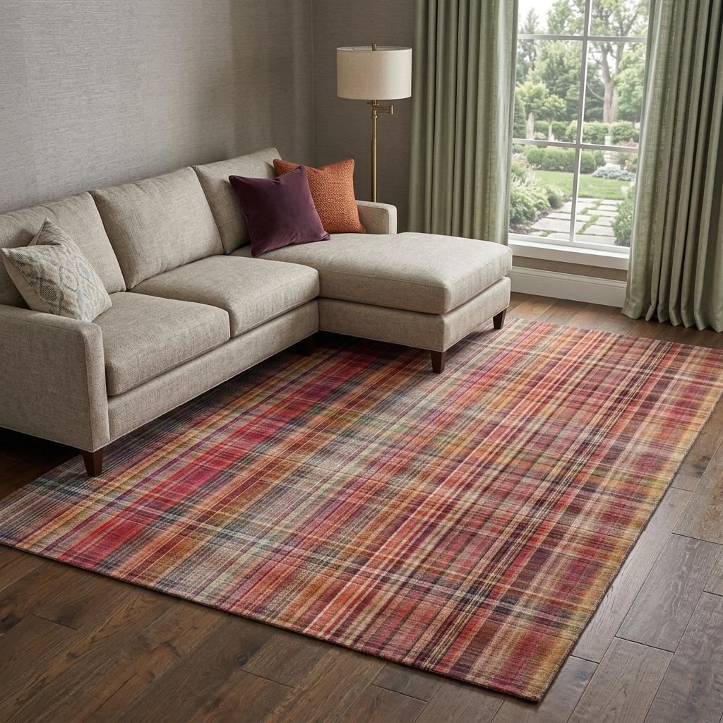 10' X 14' Red And Ivory Plaid Shag Washable Area Rug With UV Protection - HomeRoots - Flyclothing LLC