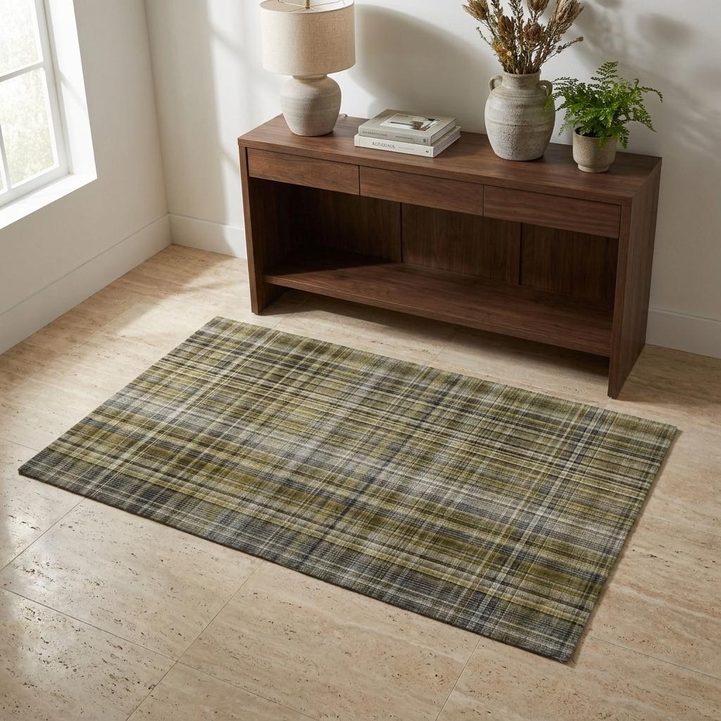 3' X 5' Taupe And Gray Plaid Shag Washable Area Rug With UV Protection - HomeRoots - Flyclothing LLC
