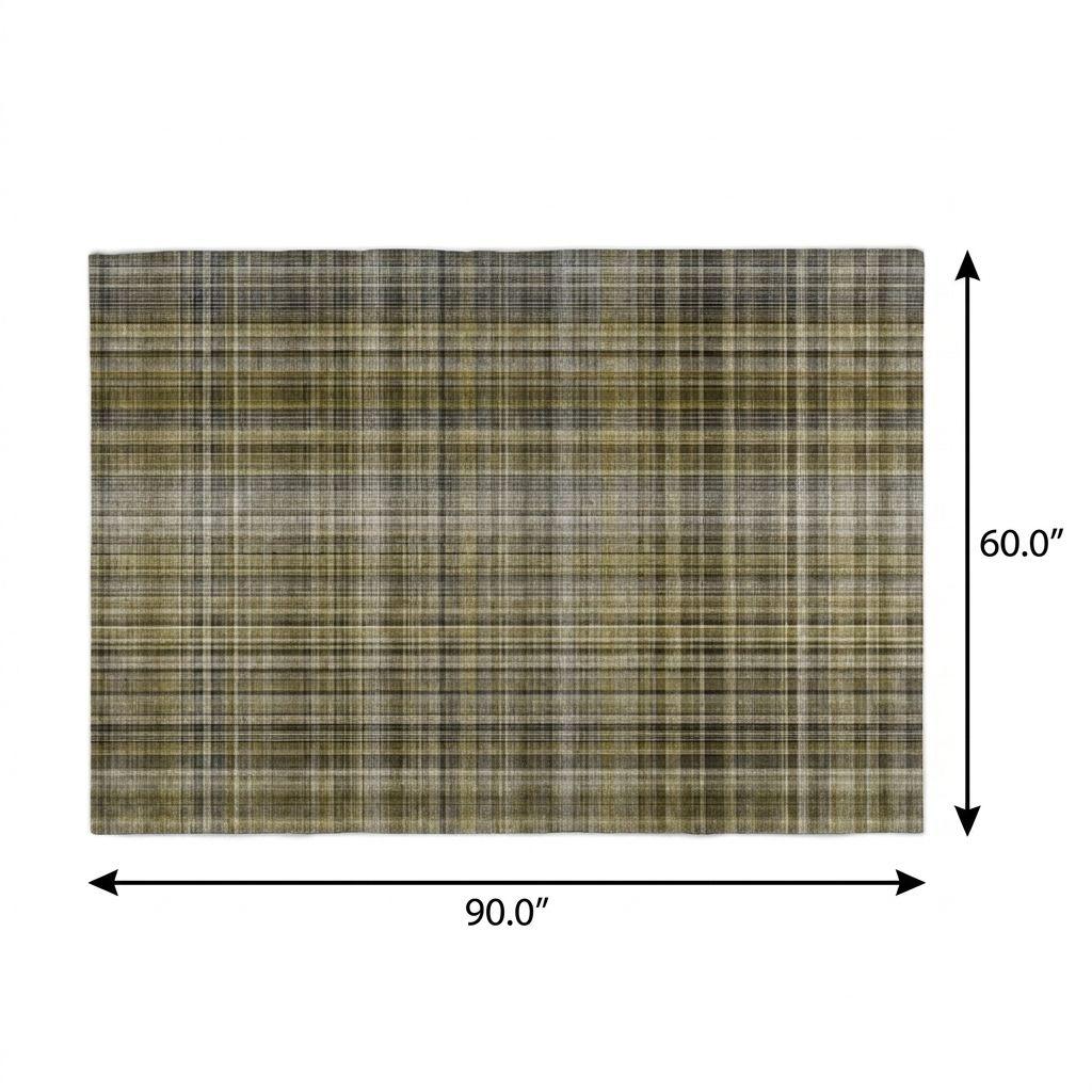 5' X 8' Taupe And Gray Plaid Shag Washable Area Rug With UV Protection - HomeRoots - Flyclothing LLC