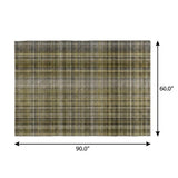 5' X 8' Taupe And Gray Plaid Shag Washable Area Rug With UV Protection - HomeRoots - Flyclothing LLC