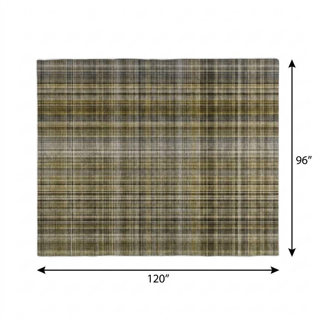 8' X 10' Taupe And Gray Plaid Shag Washable Area Rug With UV Protection - HomeRoots - Flyclothing LLC